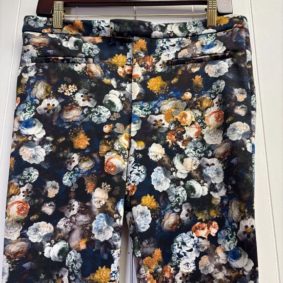 Zara Womens Artsy Whimsical Eclectic Floral Watercolor Pants Size M Stretchy - Picture 3 of 6